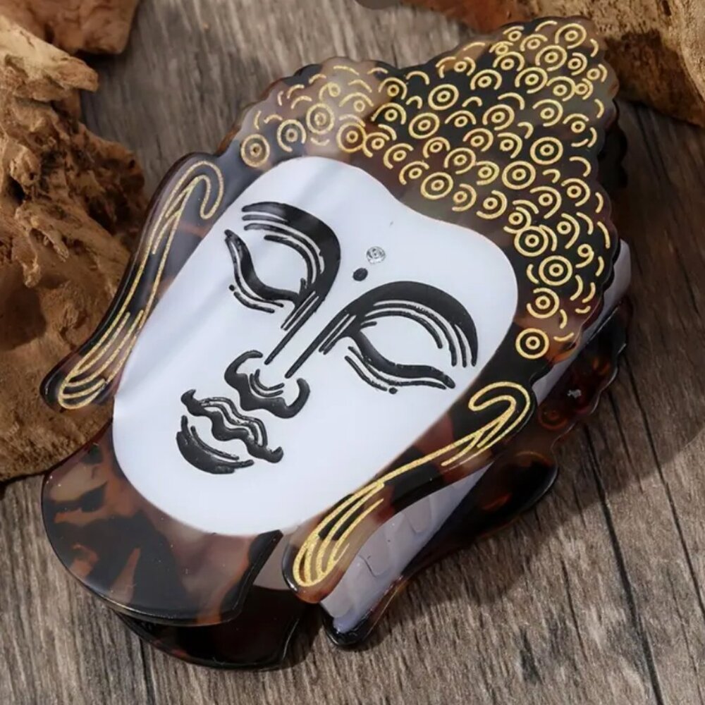 Chic Buddha Face Hair Claw Clip - Large Tortoise Shell Hair Accessory, 3.85 Inch